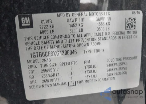 2016 GMC Canyon Sle из США, поврежденный, VIN 1GTG6CE3XG1306046